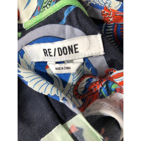 Re/Done 50s Hawaiian Shirt Short Sleeve Button-Down Top Japanese Tsuru Multi M - Picture 6 of 8